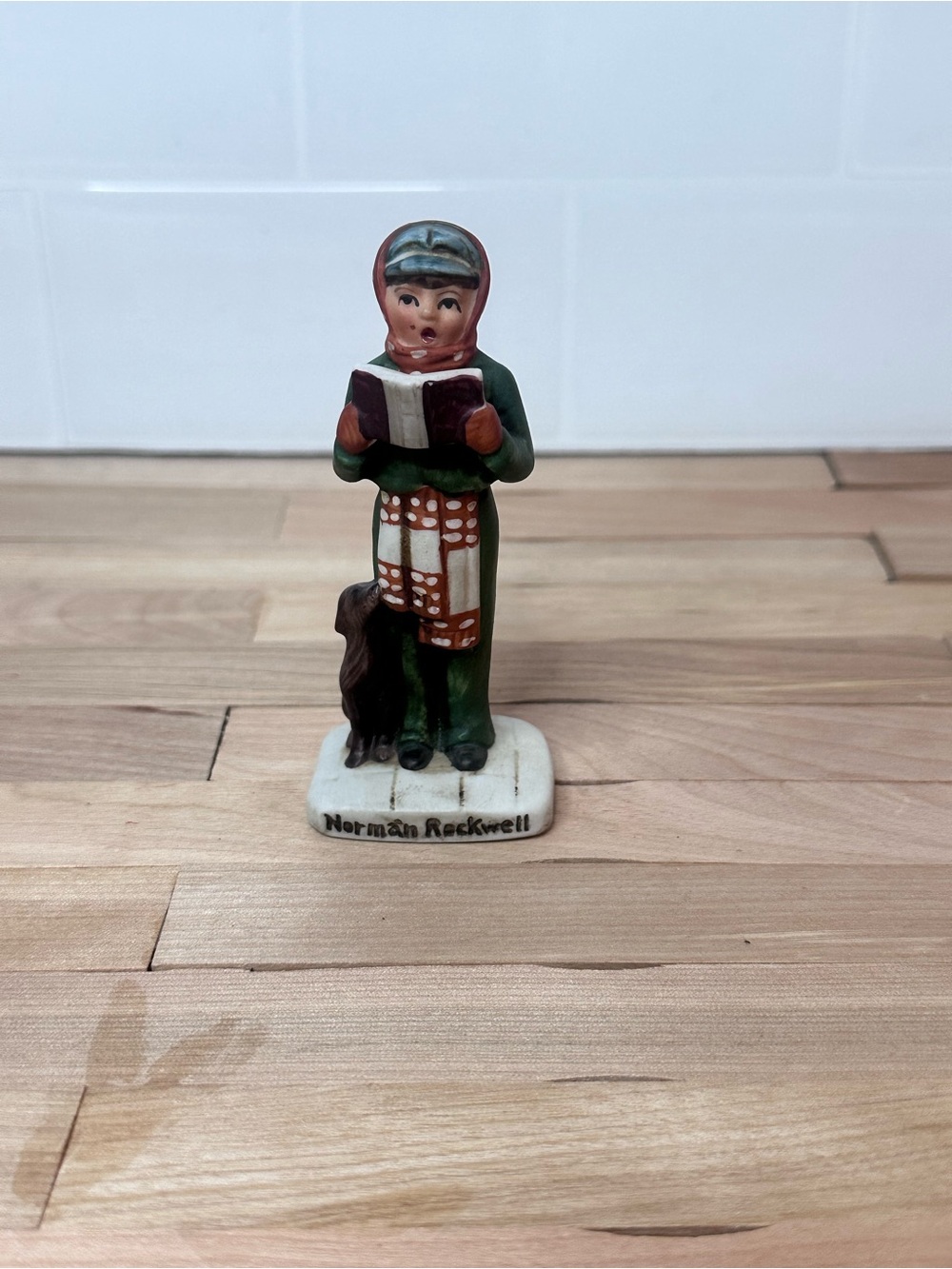 Norman Rockwell Green and Red Caroler Figurine Holiday Accent